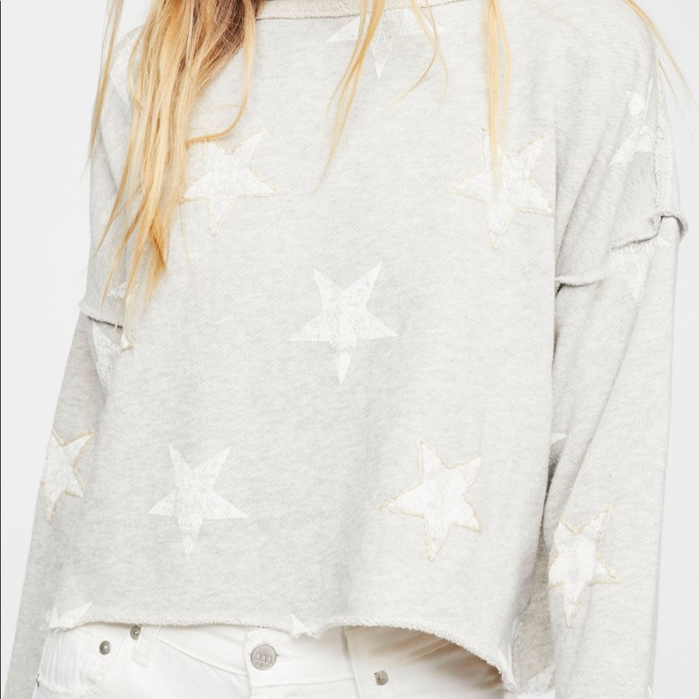 Gray Free People Star Raw Edge Sweatshirt